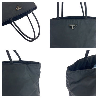 PRADA Tote Bag Nylon Black Silver Metal Test Triangle With logo