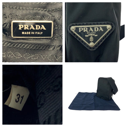 PRADA Shoulder Bag Nylon Black SilverMetal Test Triangle With logo