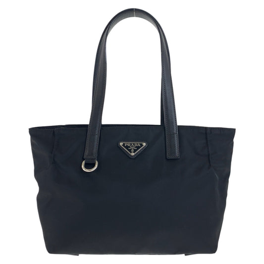 PRADA Tote Bag Nylon Black SilverMetal Testo Saffiano Triangle With logo
