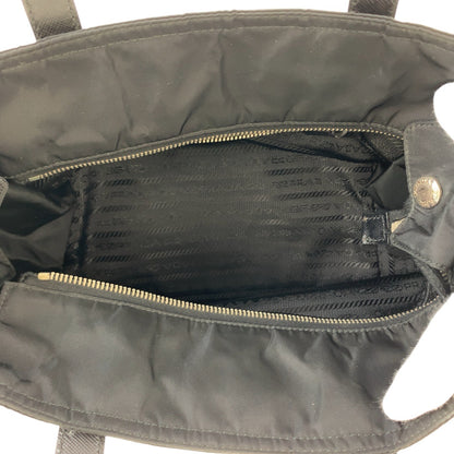PRADA Tote Bag Nylon Black SilverMetal Testo Saffiano Triangle With logo