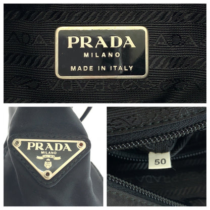 PRADA Tote Bag Nylon Black SilverMetal Test Triangle With logo