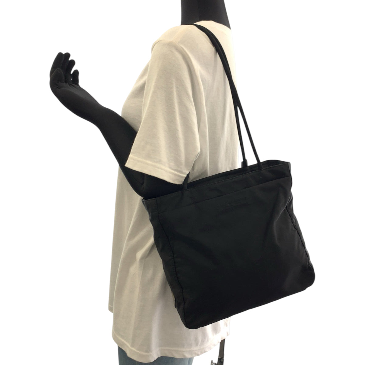 PRADA Tote Bag Nylon Black SilverMetal Test Triangle With logo