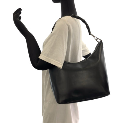 GUCCI Shoulder Bag 000 0531 leather Black SilverMetal Bamboo