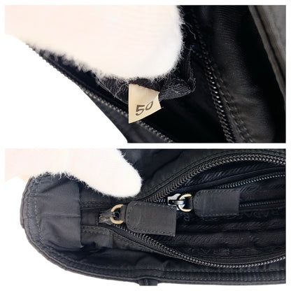 PRADA Tote Bag Nylon Black SilverMetal Test Triangle With logo