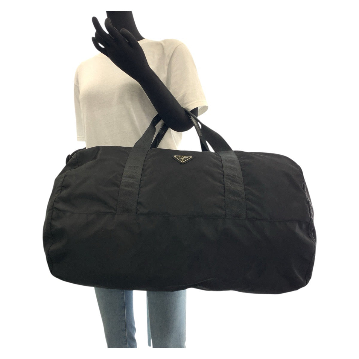 PRADA Boston Duffel bag Nylon Black SilverMetal Test Triangle With logo