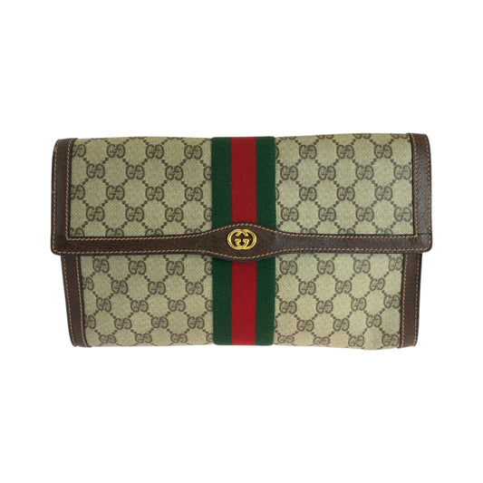 GUCCI Clutch bag GG Supreme Canvas Beige Brown Gold Metal Gucci Perfume Sherry Line