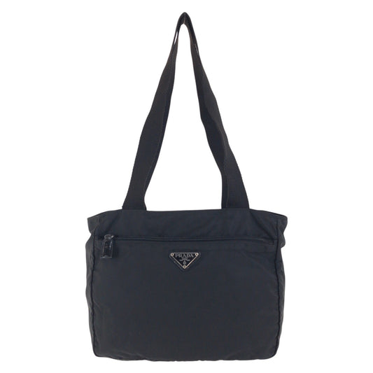 PRADA Tote Bag Nylon Black SilverMetal Test Triangle With logo