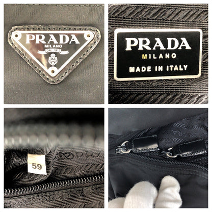 PRADA Tote Bag Nylon Black SilverMetal Test Triangle With logo