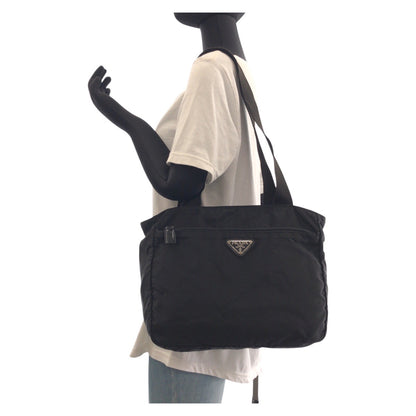 PRADA Tote Bag Nylon Black SilverMetal Test Triangle With logo