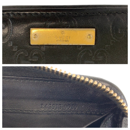 GUCCI Long Wallet Purse 245915 leather Black GoldMetal Guccisima