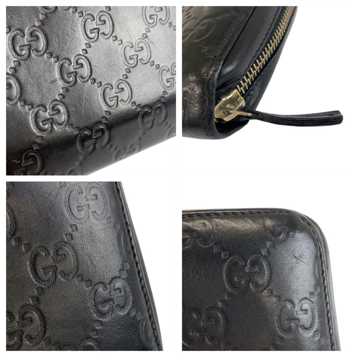 GUCCI Long Wallet Purse 245915 leather Black GoldMetal Guccisima