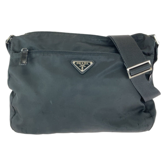 PRADA Shoulder Bag Nylon Black Silver Metal Test Triangle With logo