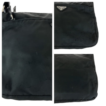 PRADA Shoulder Bag Nylon Black Silver Metal Test Triangle With logo