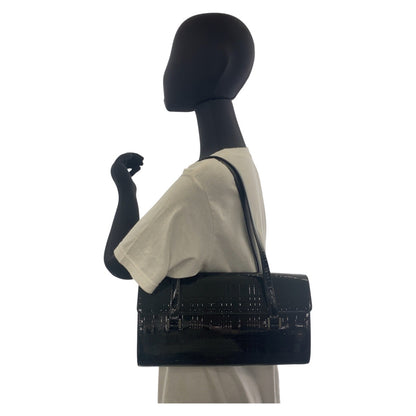 BURBERRY Shoulder Bag enamel black Check Pattern Embossed
