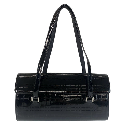 BURBERRY Shoulder Bag enamel black Check Pattern Embossed