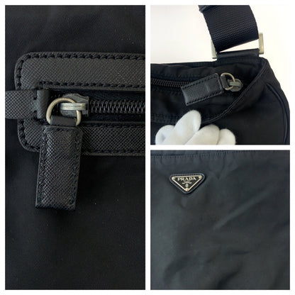 PRADA Shoulder Bag Nylon Black SilverMetal Test Triangle With logo