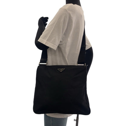 PRADA Shoulder Bag Nylon Black SilverMetal Test Triangle With logo
