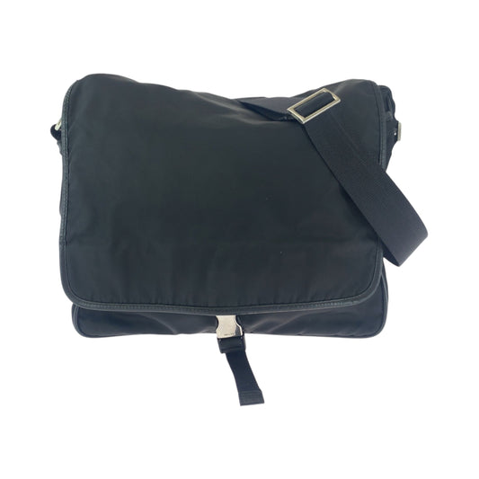PRADA Shoulder Bag V166 Nylon Black SilverMetal Test Triangle With logo