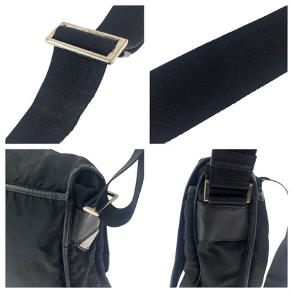 PRADA Shoulder Bag V166 Nylon Black SilverMetal Test Triangle With logo