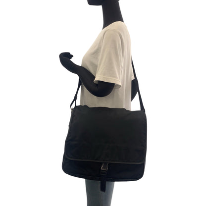 PRADA Shoulder Bag V166 Nylon Black SilverMetal Test Triangle With logo