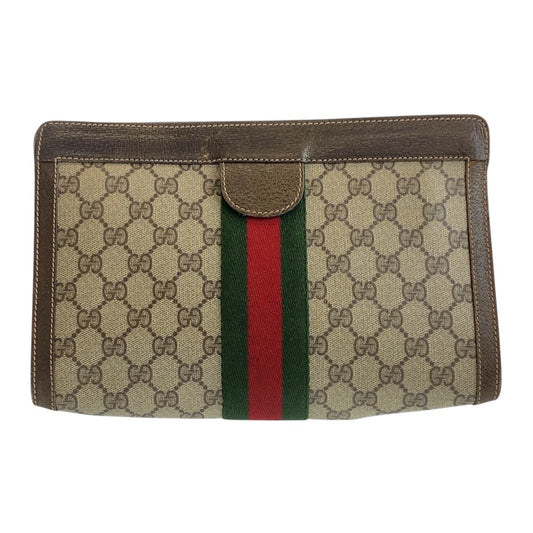 GUCCI Clutch bag 67 014 2125 GG Supreme Canvas Beige brown Old Gucci Shelly Line