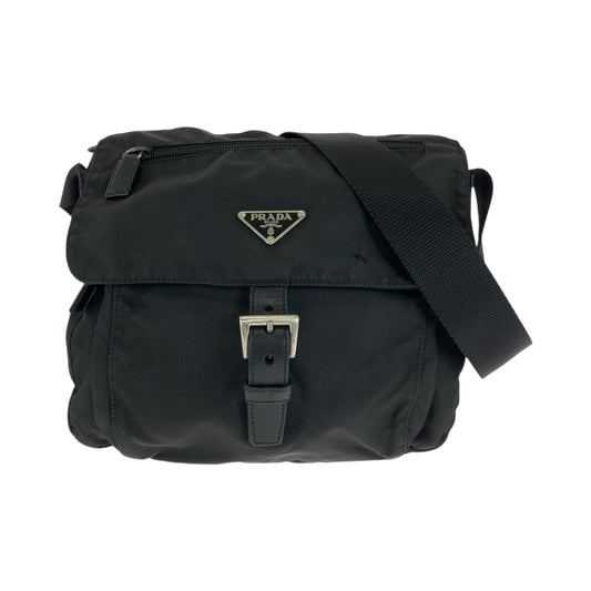 PRADA Shoulder Bag Nylon Black SilverMetal Test Triangle With logo