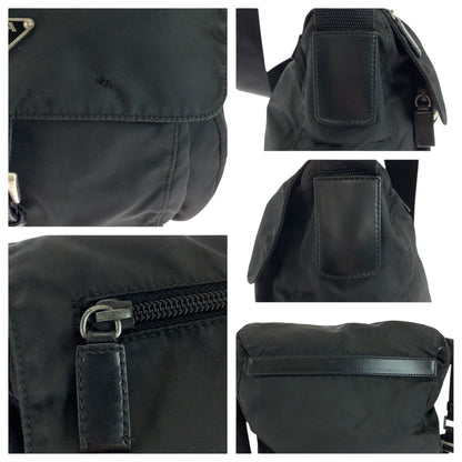 PRADA Shoulder Bag Nylon Black SilverMetal Test Triangle With logo