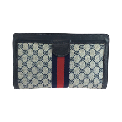 GUCCI Clutch bag GG Supreme Canvas Gray navy Sherry line