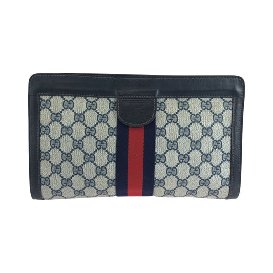 GUCCI Clutch bag GG Supreme Canvas Gray navy Sherry line