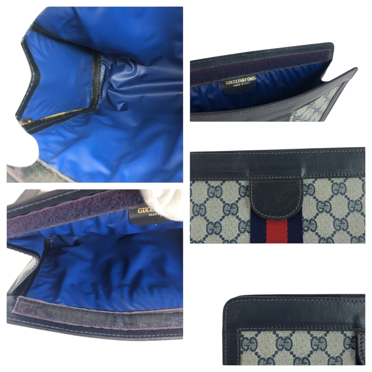 GUCCI Clutch bag GG Supreme Canvas Gray navy Sherry line