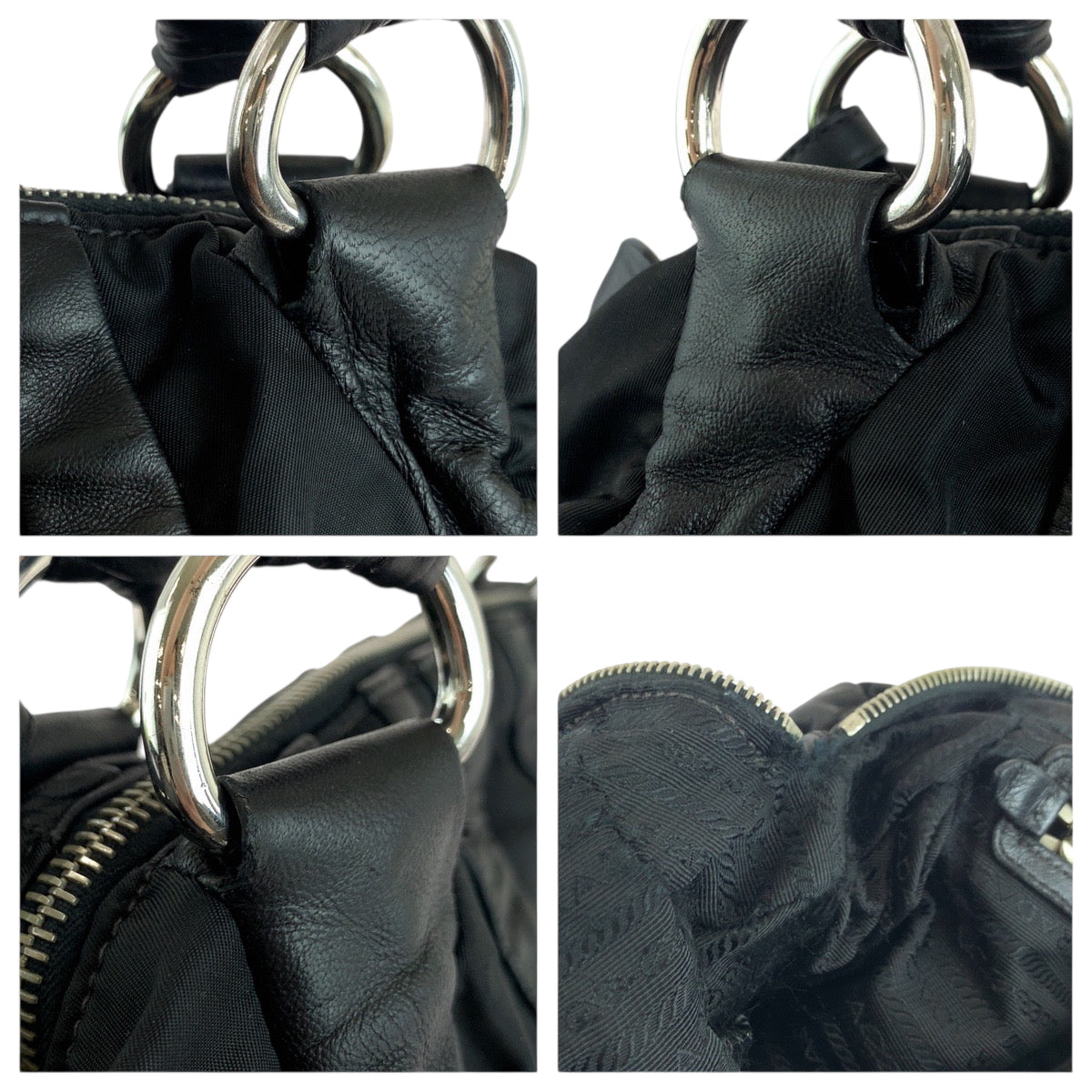 PRADA Handbag Nylon Black Silver Metal logo