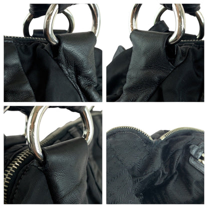 PRADA Handbag Nylon Black Silver Metal logo