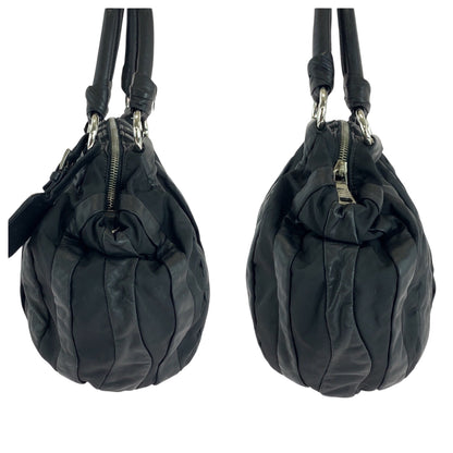 PRADA Handbag Nylon Black Silver Metal logo