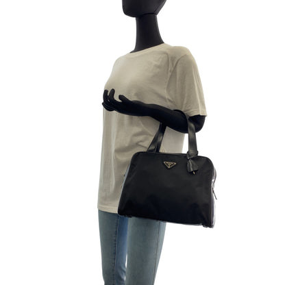 PRADA Handbag Nylon Black SilverMetal Test Triangle With logo