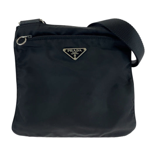 PRADA Shoulder Bag Nylon Black SilverMetal Test Triangle With logo