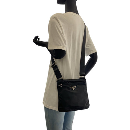 PRADA Shoulder Bag Nylon Black SilverMetal Test Triangle With logo