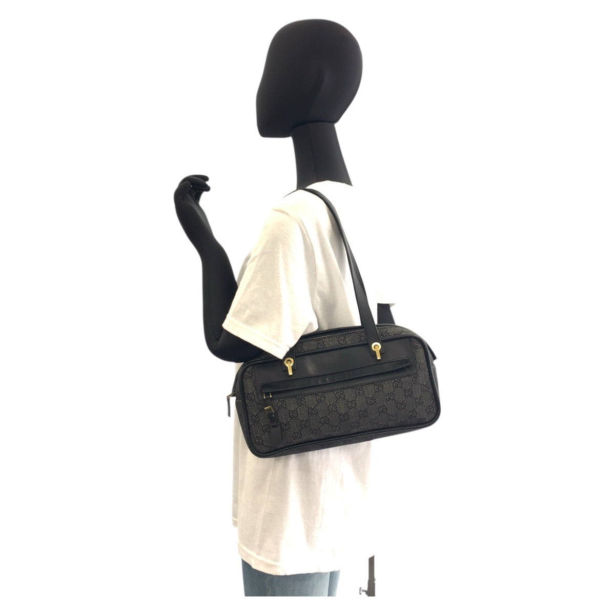 GUCCI Shoulder Bag 92729 GG canvas Black GoldMetal