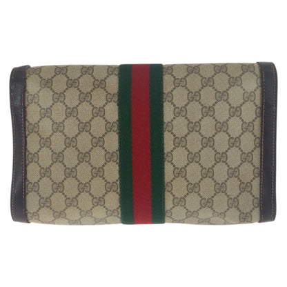 GUCCI Clutch bag GG Supreme Canvas Brown Gold Metal Old Gucci Shelly Line Interlocking