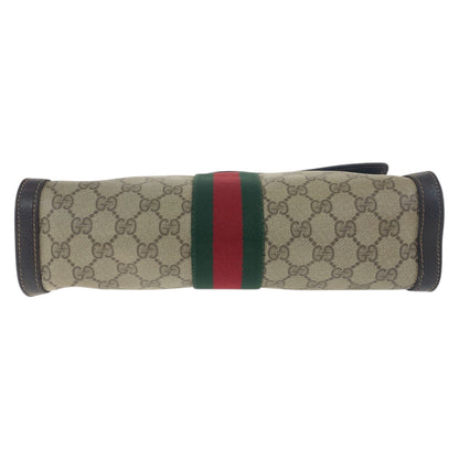 GUCCI Clutch bag GG Supreme Canvas Brown Gold Metal Old Gucci Shelly Line Interlocking