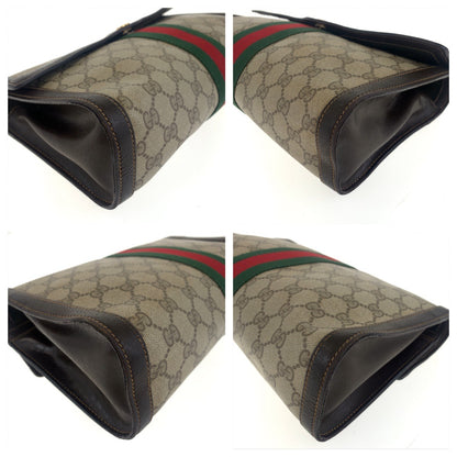 GUCCI Clutch bag GG Supreme Canvas Brown Gold Metal Old Gucci Shelly Line Interlocking
