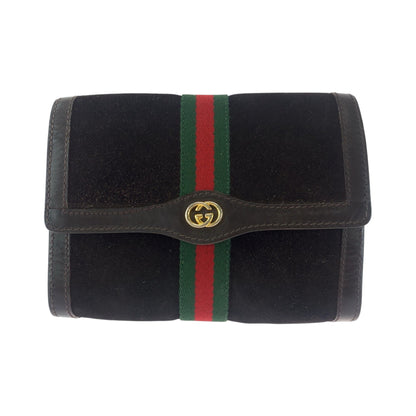 GUCCI Clutch bag Suede Brown Gold Metal Old Gucci Shelly Line Gucci perfume