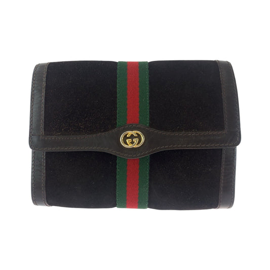 GUCCI Clutch bag Suede Brown Gold Metal Old Gucci Shelly Line Gucci perfume