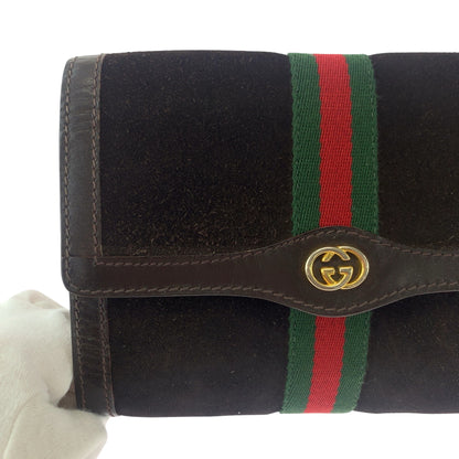 GUCCI Clutch bag Suede Brown Gold Metal Old Gucci Shelly Line Gucci perfume