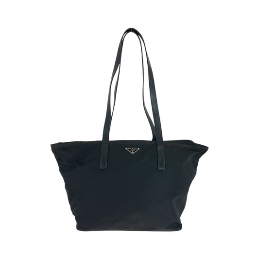 PRADA Tote Bag Nylon Black Silver Metal Test Triangle With logo