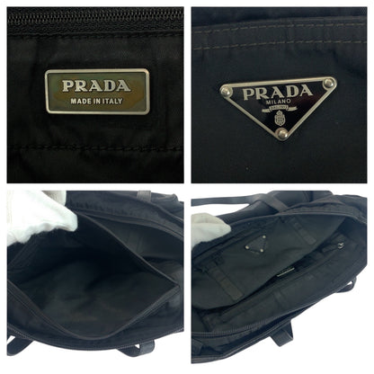 PRADA Tote Bag Nylon Black Silver Metal Test Triangle With logo