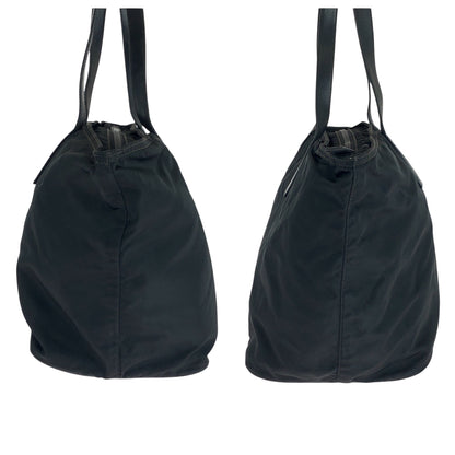 PRADA Tote Bag Nylon Black Silver Metal Test Triangle With logo