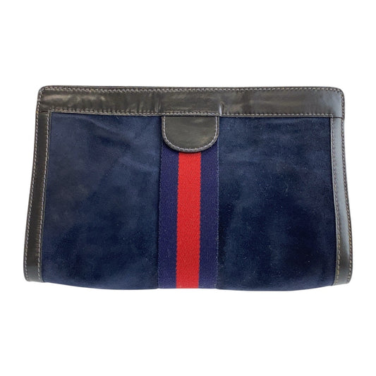 GUCCI Clutch bag Suede Navy black Old Gucci Shelly Line