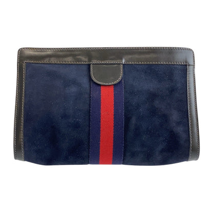 GUCCI Clutch bag Suede Navy black Old Gucci Shelly Line
