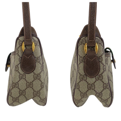 GUCCI Shoulder Bag 001 123 6177 GG Supreme Canvas Beige Brown Gold Metal Old Gucci Shelly Line