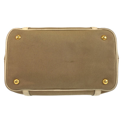 PRADA Tote Bag canvas Beige Gold Metal Logo jacquard